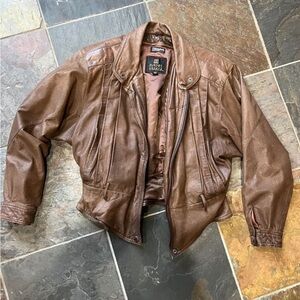 VINTAGE: oversized, brown, leather, jacket, small